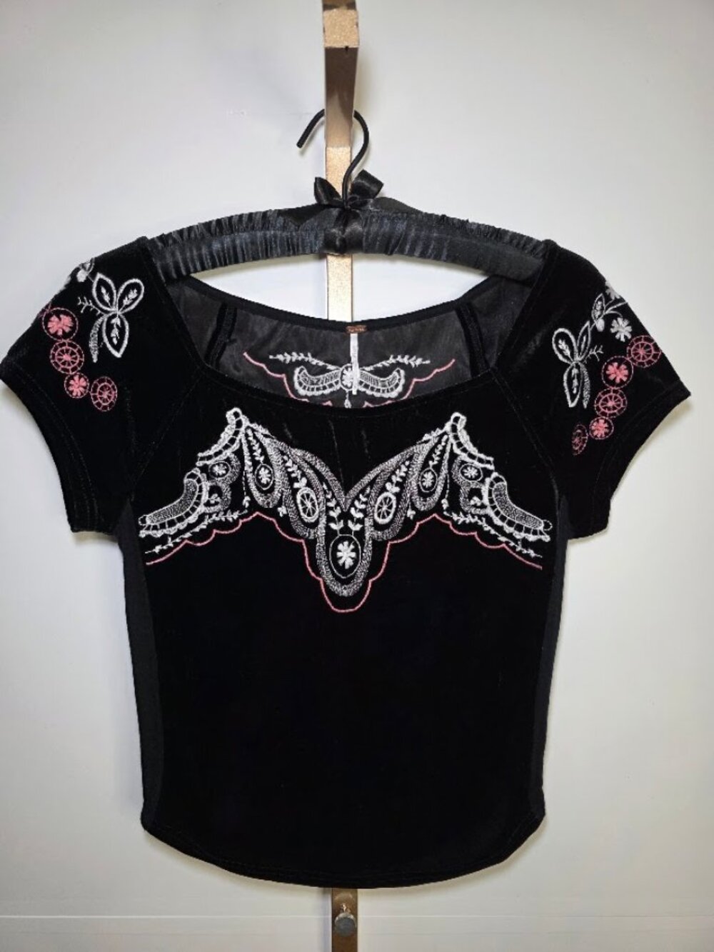 Free People "Party Train" Embroidered Velvet Top M